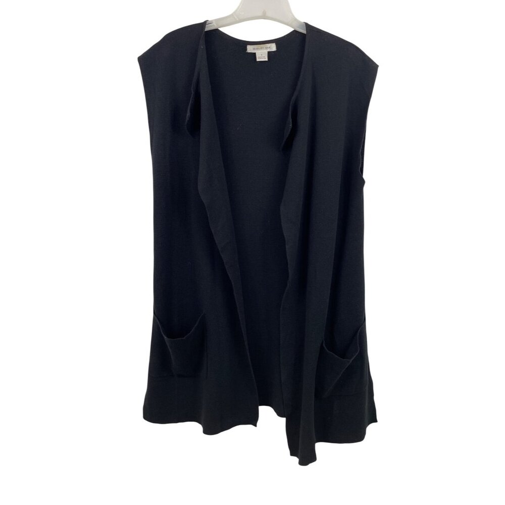 August Silk Black Open Front Sleeveless Cardigan Vest With Pockets Womens Small